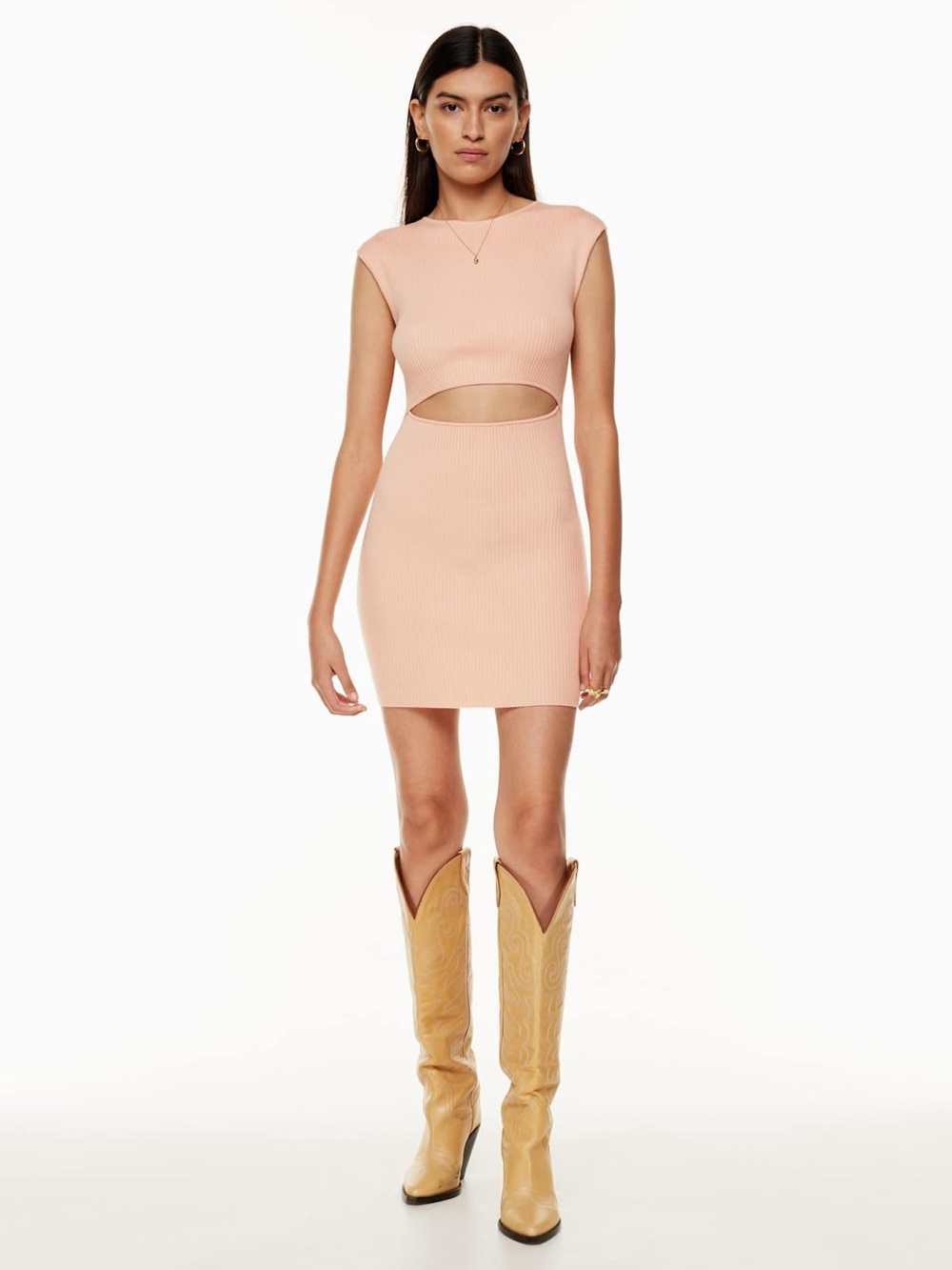 Aritzia Wilfred cut out mini dress- pink ribbed knit sz XL bodycon